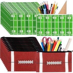 24 Pcs Football Pencil Bags Touchdown Pencil Pouch Bulk Sports Football Makeup Bag Ball Field Pencil Case Sport Cosmetic Bag Sports Themed Zipper Bags for Kids Adult Party Decorations School Supplies