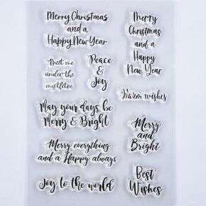 Words Merry Christmas Happy New Year Peace and Joy Best Wishes Clear Stamps for Card Making Decoration and DIY Scrapbooking 3101910