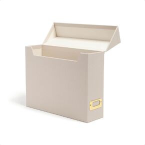 SMEAD Flip Top File Box, 10" x 3.7" x 13", Beige Natural Linen, Gold Metal Nameplate (70232)