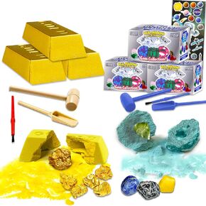 Platinum Series Gold Bar Digging Kit for Kids - Excavation Toy Bundle with 6 Diamond Mining Kits Including Mystery Gemstones and Tools for Kids, Boys, Girls | STEM Digging Toy Set Gold Bar Dig Bricks