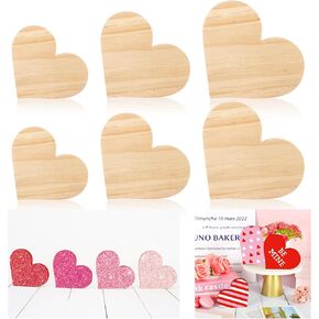 Whaline 6Pcs Valentine's Day Heart Shaped Table Wooden Sign Unfinished Blank Heart Pine Wood Slice Double-Sided Tabletop Heart Decor for Wedding Anniversary Tried Tray Office DIY Crafts