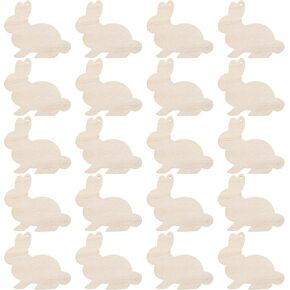 ULTNICE 20pcs Easter Wooden Bunny Pendant Unfinished Wooden Rabbit Pendant Cartoon Uncolored Wooden Rabbit Slice Creative Wood Rabbit Cutouts for Easter Party DIY Craft Decor