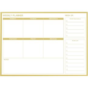 Dry Erase White Board Weekly Calendar Board, Magnetic Whiteboard for Wall, Gold Aluminum Frame Message Board, Horizontal, 17“x13“, Planner Board for Office, Home, Schooll(Weekly-BB-Gold-3343-L)