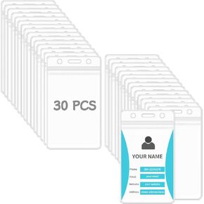 Vertical ID Card Name Tag Badge Holder with Waterproof Type Resealable Zip (Holders, 60Packs)