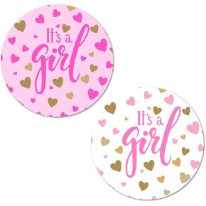 40 Pink It’s a Girl Stickers, 2 Inch Big Round Glossy Labels, Baby Shower, Great for Party Favors, Tags, Games and Supplies. Made in USA