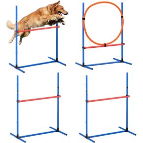 VEVOR 4 PCS Dog Agility Training Equipment with Adjustable Height Jump Bars & Reinforced Larger Jump Ring, Dog Agility Course Backyard Set with Carry Bag, Puppy Obstacle Course Kit for Indoor Outdoor
