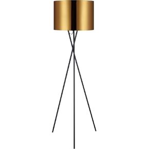 Versanora Cara Modern LED Tripod Floor Lamp Tall Standing Light with Drum Shade Metal Legs for Living Room Reading Study Bedroom Home Office, 62 inch Height, Gold/Black