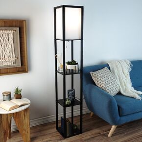 Lavish Home Floor Lamp – Etagere Style Standing Light with 3 Tiers of Storage Shelving for Accent Décor Organization – Display Shelf Lighting (Black)