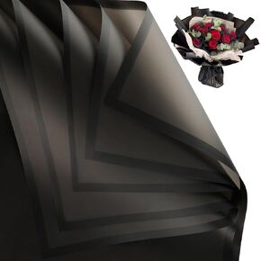20 Sheets Flower Wrapping Paper, Waterproof Floral Bouquet Wrapping Paper for DIY Crafts, 22.4x22.6 Inch Translucent Black Florist Supplies Packaging Paper for Birthday Wedding Valentine's Gift