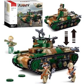 WW2 Army Tank Inspired Type 97 Military Tank Brick Building Set, 2 In 1 Battle Tank Military Model Toy Kits Including 3 Soldier Minifigures, Gifts for 6-12 Year Old Kids, Compatible with Lego, 563 PCS
