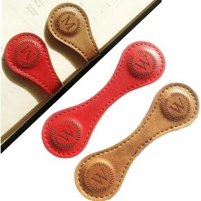2 Pcs Personalized Magnetic Leather Bookmark,26 Letters Custom Leather Bookmarks,Customized Bookmarks,Leather Magnetic Bookmark for Book Lovers Readers Women Kid（Brown and red） (J)