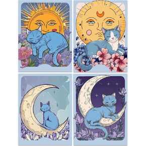 DOZEEZOP 4 Pack 5D Diamond Painting Kits for Adults, Cat Diamond Art Kits for Beginners of All Ages, Round Full Drill Painting by Numbers Crafts Home Wall Decor 12 x 16 Inches Blue
