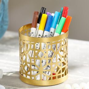 4" x 4" x 4" Gold Pen Holder, Metal Gold Pencil Holder for Desk