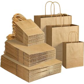 GITMIWS 120 Pack Brown Kraft Paper Bags with Handles, Brown Craft Paper Gift Bags Assorted Sizes, Retail Paper Bags Bulk for Small Business, Shopping, Merchandise, Party Favors