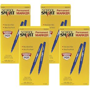 School Smart Water Resistant Permanent Markers - Ultra Fine - Pack of 12 - Blue