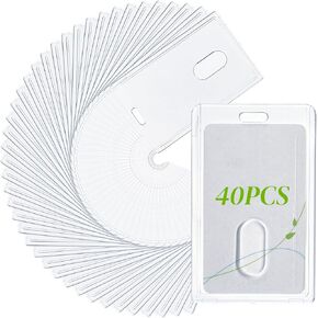 40 Pack 2-Card Badge Holder, Acrylic Vertical ID Card Badge Holder with Thumb Slot, Heavy Duty Hard Plastic Card Protector Cover for Doctors, Nurses, Teachers