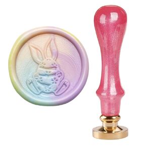 Wax Seal Stamp for Happy Easter Bunny Sealing Wax Stamp Removable Brass Head Sealing Stamp with Pink Wax Seal Handle for Invitations Cards