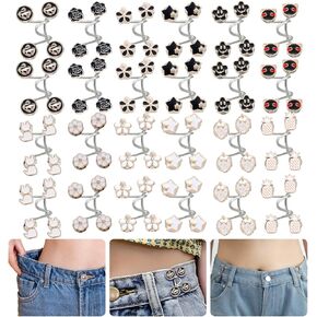 144PCS Pants Waist Tightener for Jean, Adjustable Pants Button Tightener for Loose Jeans or Skirts, Pants Clips to Tighten Waist, Button Pins for Jeans, No Sewing Required(24sets)