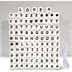 Wednesday 105Pcs Silicone Letter Beads A-Z,12mm Silicone Alphabet Beads for Making Personalized Name Keychain,Vowel -Square