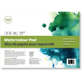 Cantoo City A4 Watercolor Paper Pad (210 x 297 mm) Acid-Free, 100% Cellulose, 300g/m² (140 lb) Natural White Pad - Perfect for Wet Painting Techniques, Fine Grain, Cold Pressed Texture - 12 Sheets