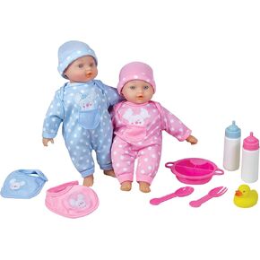 Lissi: Twin Highchair & Baby Dolls Set - Pink & Yellow - Includes 2 14" Dolls & Outfits, Feeding Accessories, Double Seat Highchair, Kids Ages 2+