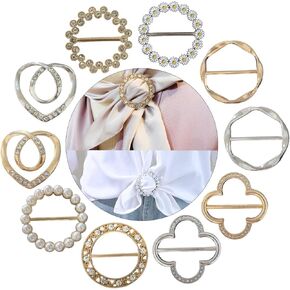 10PCS Silk Scarf Ring Clip T-shirt Tie Clips, 7 Styles Metal Ring Scarves Clasp, Round Circle Clip Metal Buckle Clothes Corner Knotted Button