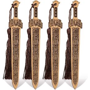 Handmade Natural Bamboo Bookmark with Beautiful Tassels,Vintage Style Bookmark is A Unique Gift for Teachers, Students, Men and Women - 4Pcs (Sword)
