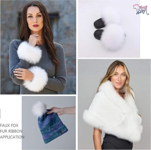 Furryvalley Faux Fur Trim Raccon Fox Fur Ribbon Craft Furry Stripe for Slippers Slides Fringe 2 Yards (White) in Saudi Arabia