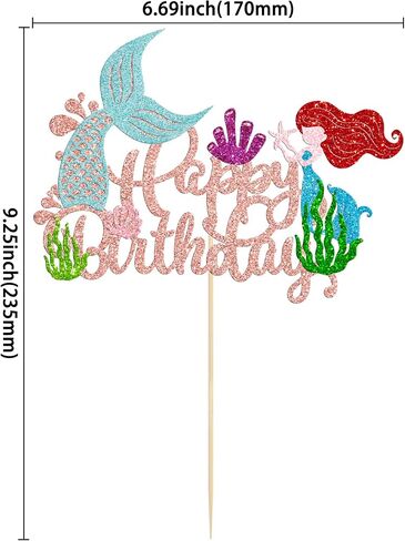 Gyufise 1pcs حورية البحر عيد ميلاد سعيد كعكة عيد ميلاد Topper Glitter Cake Mermaid Pick Seashells Coral Mermaid Tail Cake Decoration For the Sea Baby Shower Party Form in Kuwait