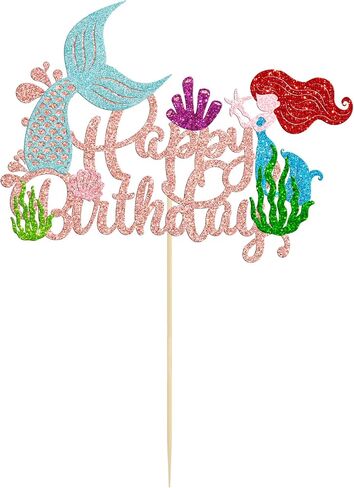 Gyufise 1pcs حورية البحر عيد ميلاد سعيد كعكة عيد ميلاد Topper Glitter Cake Mermaid Pick Seashells Coral Mermaid Tail Cake Decoration For the Sea Baby Shower Party Form in Kuwait
