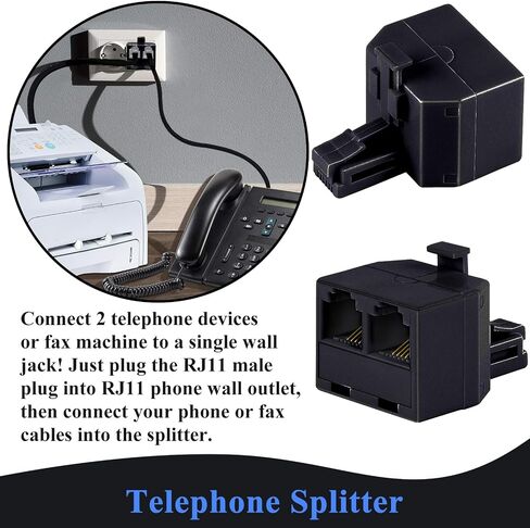 Phone Cord 15FT, Landline Telephone Cable with RJ11 Plug, Includes Telephone Inline Coupler RJ11 Splitter and 10pcs Cable Clips(White) in Kuwait