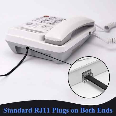 Phone Cord 15FT, Landline Telephone Cable with RJ11 Plug, Includes Telephone Inline Coupler RJ11 Splitter and 10pcs Cable Clips(White) in Kuwait
