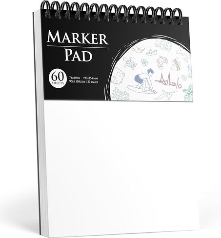 Sketchbook Marker Paper Pad, 90LB/150GSM Thick Sketch Book, 60 Sheets/120 Pages Spiral Bound, Sketch Book for Alcohol Markers, Acrylic Marker, Charcoal Pencil, Ink Pens, Colored Pencil, Oil Pastel in Saudi Arabia
