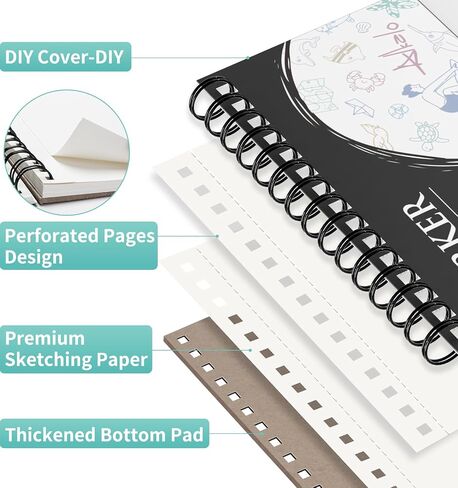 Sketchbook Marker Paper Pad, 90LB/150GSM Thick Sketch Book, 60 Sheets/120 Pages Spiral Bound, Sketch Book for Alcohol Markers, Acrylic Marker, Charcoal Pencil, Ink Pens, Colored Pencil, Oil Pastel in Saudi Arabia