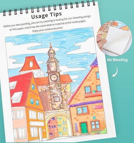 Sketchbook Marker Paper Pad, 90LB/150GSM Thick Sketch Book, 60 Sheets/120 Pages Spiral Bound, Sketch Book for Alcohol Markers, Acrylic Marker, Charcoal Pencil, Ink Pens, Colored Pencil, Oil Pastel in Saudi Arabia