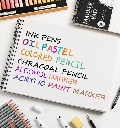 Sketchbook Marker Paper Pad, 90LB/150GSM Thick Sketch Book, 60 Sheets/120 Pages Spiral Bound, Sketch Book for Alcohol Markers, Acrylic Marker, Charcoal Pencil, Ink Pens, Colored Pencil, Oil Pastel in Saudi Arabia