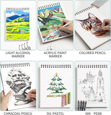 Sketchbook Marker Paper Pad, 90LB/150GSM Thick Sketch Book, 60 Sheets/120 Pages Spiral Bound, Sketch Book for Alcohol Markers, Acrylic Marker, Charcoal Pencil, Ink Pens, Colored Pencil, Oil Pastel in Saudi Arabia