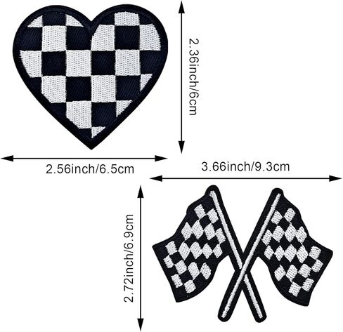 10 PCS تصحيحات العلم السباق المتقلب ، الحديد المتقلب القلب على البقع ، قلوب بيضاء أسود مطرزة جان بوتش شارة مطرزة مضحكة الحديد لأكياس الملابس قبعات القبعات جينز in Kuwait
