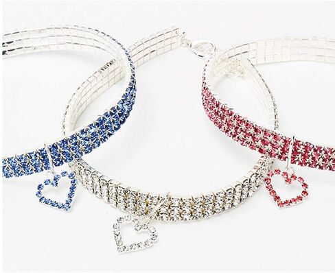 Pet Collar with Diamonds, Adjustable Crystal Diamond Elastic Love Heart Pendant Wedding cat and Dog Small pet Necklace Jewelry in Saudi Arabia