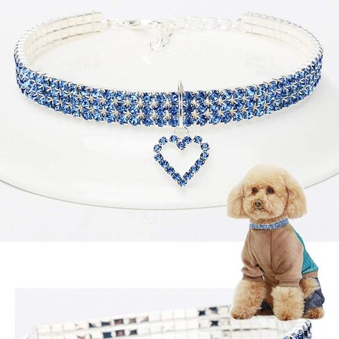 Pet Collar with Diamonds, Adjustable Crystal Diamond Elastic Love Heart Pendant Wedding cat and Dog Small pet Necklace Jewelry in Saudi Arabia