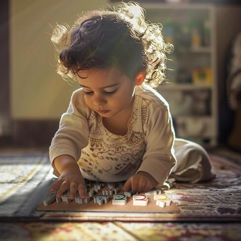 أرقام الأبجدية العربية أحجية خشبية بانوراما للأطفال الصغار ، والأطفال يتعلمون كلمات الأبجدية العربية اللغز in Kuwait