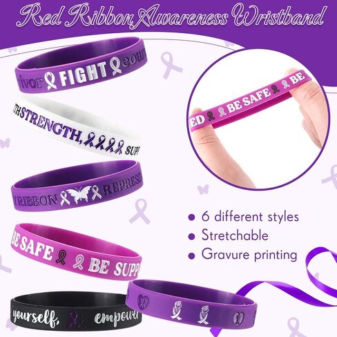 XunYee Purple Ribbon Awareness Silicone Wristband Bracelets with Pins Bookmarks Pancreatic Cancer Lupus Domestic Violence Alzheimer's Awareness Supplies Bulk for Men Women Charity Gifts(Purple) in Kuwait