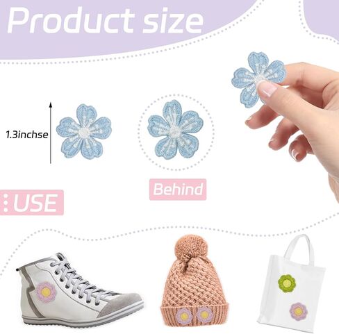 20 Pcs Daisy Flower Patches,Flower Applique Daisy Flower Patches for Clothes,Floral Patches Embroidered Patches Embroidered Appliques Sew for DIY,Hats,Bags,Jackets,Repair Decorations(Blue) in Kuwait