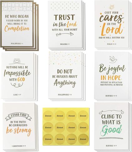 Dessie 56 Pack Inspirational Bible Verse Cards with Envelopes | 8 Unique Scripture Cards | Boxed Greeting Card Set with Blessed Stickers And Bonus Self-Reflection E- Scripture Journal in Kuwait