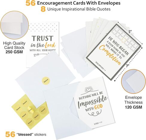 Dessie 56 Pack Inspirational Bible Verse Cards with Envelopes | 8 Unique Scripture Cards | Boxed Greeting Card Set with Blessed Stickers And Bonus Self-Reflection E- Scripture Journal in Kuwait