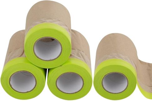 yeesport 4 Rolls Pre-Taped Masking Paper for Painting, 6 in x 50 Ft Tape and Drape Painters Paper, Paint Adhesive Protective Paper Roll for Covering Skirting, Door Frames, Cars in Saudi Arabia