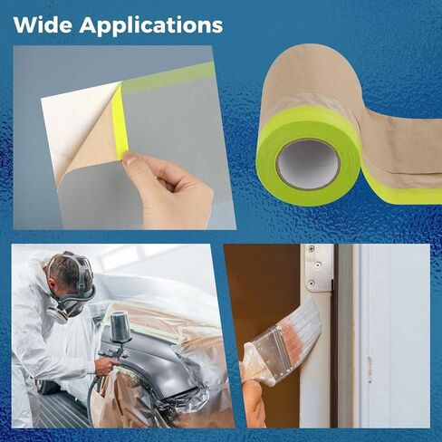yeesport 4 Rolls Pre-Taped Masking Paper for Painting, 6 in x 50 Ft Tape and Drape Painters Paper, Paint Adhesive Protective Paper Roll for Covering Skirting, Door Frames, Cars in Saudi Arabia