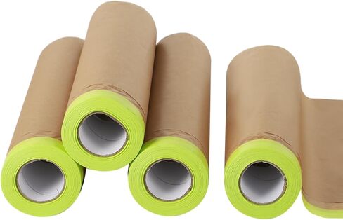 yeesport 4 Rolls Pre-Taped Masking Paper for Painting, 6 in x 50 Ft Tape and Drape Painters Paper, Paint Adhesive Protective Paper Roll for Covering Skirting, Door Frames, Cars in Saudi Arabia