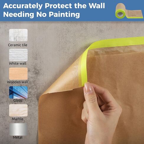yeesport 4 Rolls Pre-Taped Masking Paper for Painting, 6 in x 50 Ft Tape and Drape Painters Paper, Paint Adhesive Protective Paper Roll for Covering Skirting, Door Frames, Cars in Saudi Arabia