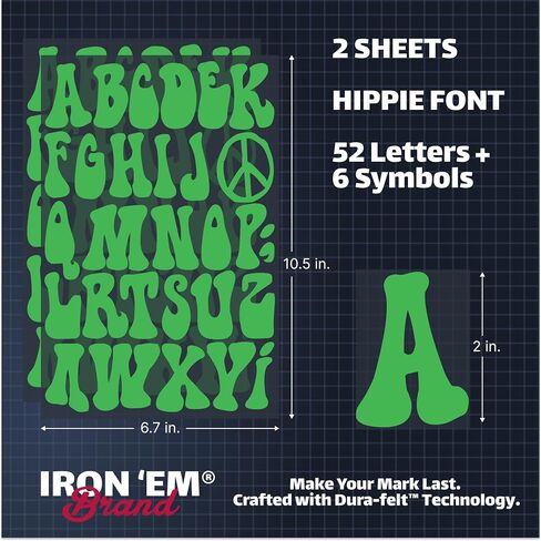 IRON 'EM Orange Iron On Letters for Fabric, Clothing, Custom Tshirt, DIY Craft for Kids, Adults, and Toddlers 2" Dura-Felt Letters for Fabric, Heat Transfer Letters. Hippie Style Font. 2 Sheets in Saudi Arabia